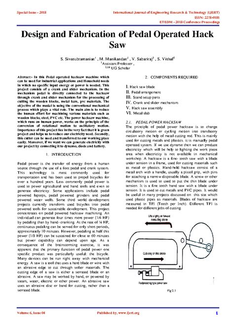 Design and fabrication of pedal operated hack saw Ijertconv 6IS04038 ...