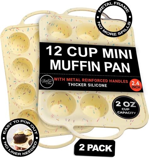 Amazon.com: BAKE BOSS Silicone Mini Muffin Pan With Handles 2 Pack, 12 ...