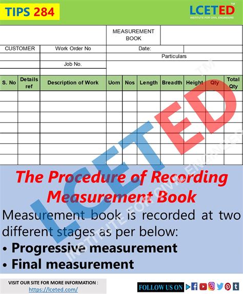 TIPS 284: Types Procedure of Recording Measurement Book | Civil engineering handbook, Civil ...