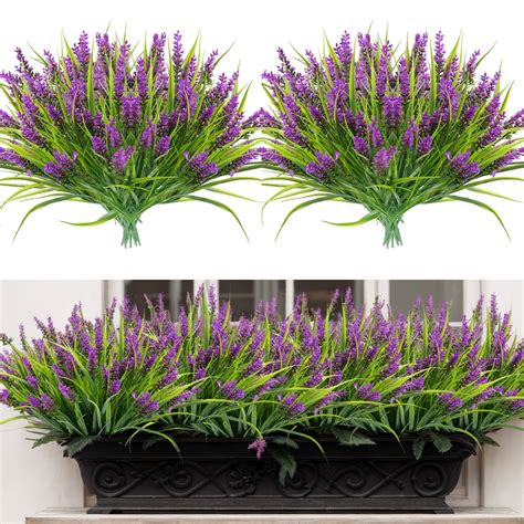 Homwamee 24 Bundles Artificial Lavender，Plants, Outdoor Fake Plants ...