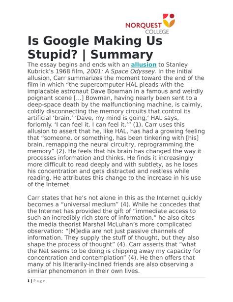 Summary of Is google making us stupid 2 - Is Google Making Us Stupid ...