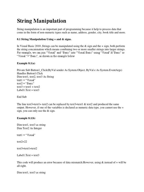 Image result for String Manipulation Visual Basic