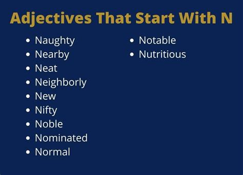 N Adjectives List - Positive Words That Start With N