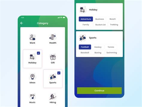 Categories List Mobile App UI Kit - UpLabs
