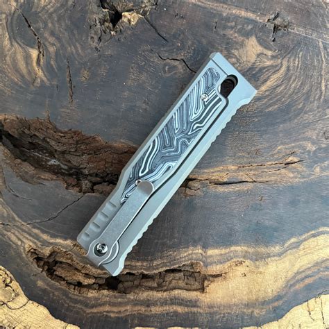 Reate EXO M S/E Gravity Knife Titanium Handle w/ Black White G10 Damascus Pattern Inlay Satin ...