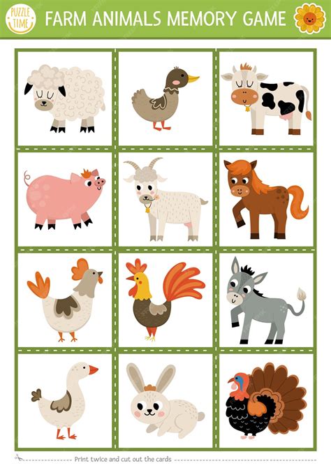Premium Vector | Vector farm animals and birds memory game cards with ...
