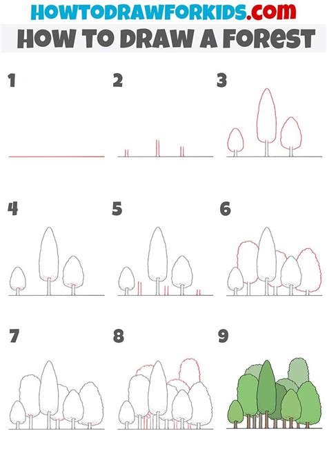 forest drawing easy step by step