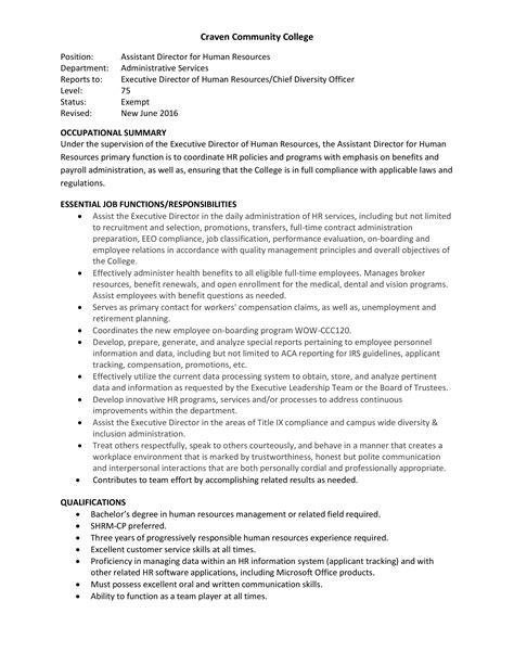 Human Resources Assistant Directorjob Description | Templates at ...