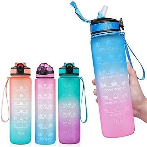Silicone 1 Liter Motivational Water Bottle with Time Marker, Leakproof ...