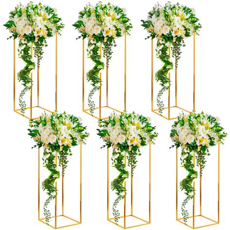 6 Pieces Metal Flower Floor Vase Gold Column Flower Stand 31.5 Inch ...