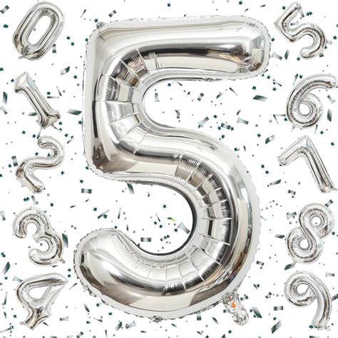 Flyloons 5 number Silver Foil Balloon 16 inch Size Birthday Decoration ...