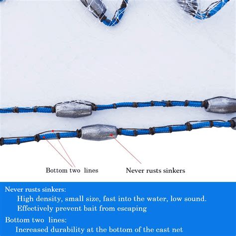 Buy Drasry Saltwater Fishing Cast Net 3/8in Mesh Bait Trap Fish Throw ...