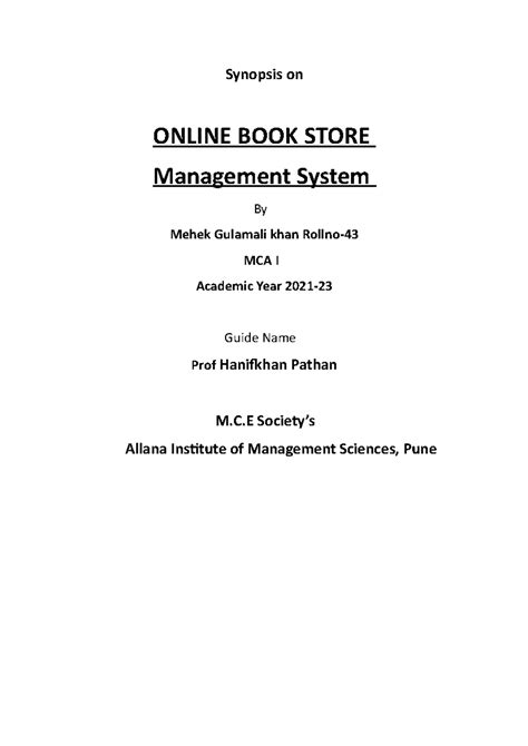 MCA I: Synopsis of an Online Book Store Management System - Studocu