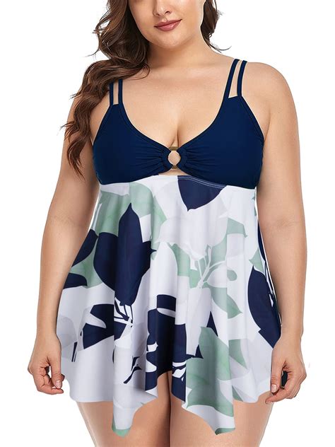 Rivelino Plus Size Two Piece Swim Dress for Women Flowy Tankini ...