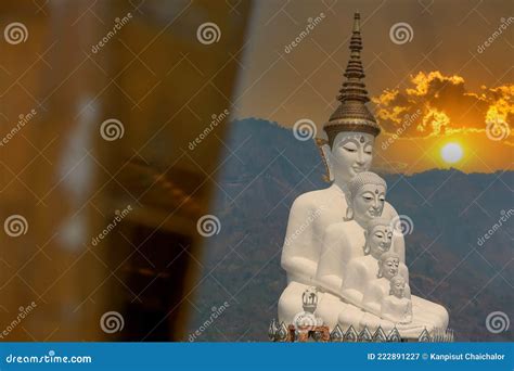 Perspective Line From Religious Buddhism In Thailand. Five Buddha ...