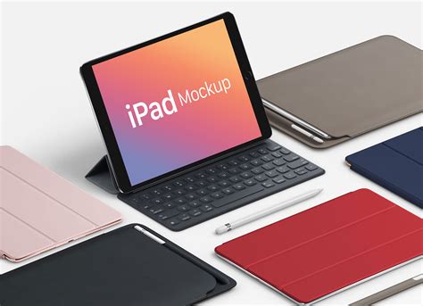 Free Landscape Apple iPad Pro with Keyboard Mockup PSD - Good Mockups