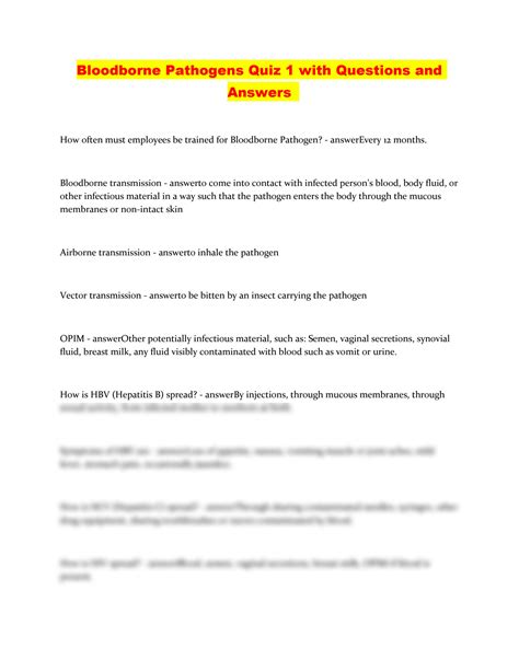 SOLUTION: Bloodborne pathogens quiz 1 with questions and answers ...