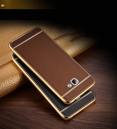 VAKU ® Samsung J7 Prime Leather Stitched Gold Electroplated Soft TPU ...