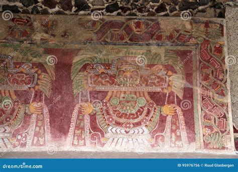 Wall Paintings on the Pyramids of Teotihuacan, Mexico. Stock Photo ...