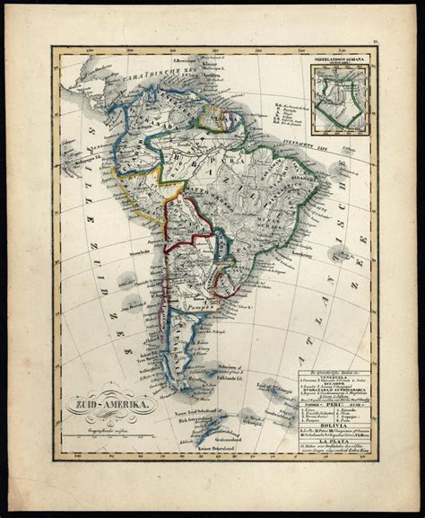 South America continent w/ Dutch Guiana 1840-45 scarce Dutch Petri Baedeker map: (1840) Mapa ...