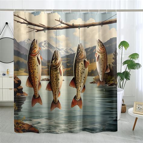 Hunting Fishing Shower Curtain Country Trout Shower Curtains Farmhouse ...