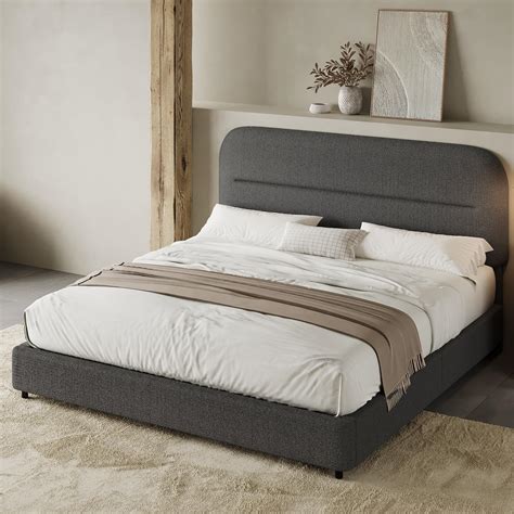 Amazon.com: HOMBCK Queen Size Boucle Bed Frame, Upholstered Bed Frame ...