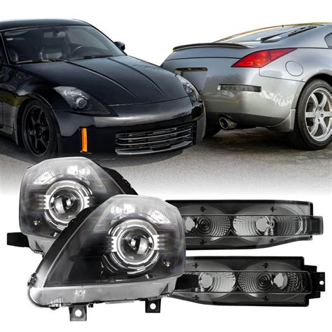 2003-2005 Nissan 350Z Z33 Facelift Style JDM Black D2S BiXenon LED Projector Headlight + Smoke ...