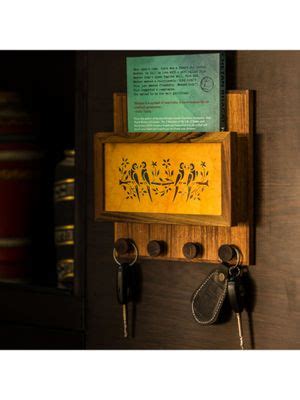 Buy ExclusiveLane Teak Wood Sanjhi Work Key Holder With Paper Stand Online