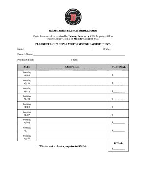 Jimmy Johns Order Form - Fill Online, Printable, Fillable, Blank ...