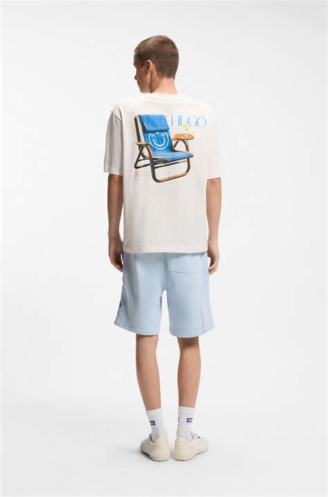HUGO - Cotton-jersey T-shirt with rear printed artwork - Natural