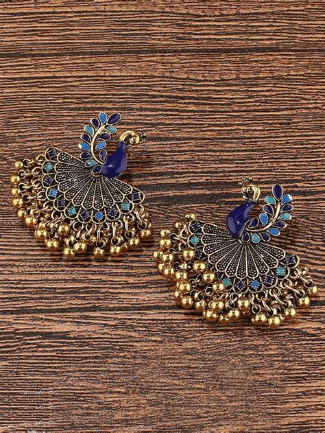 1pair Style Vintage Elegant Peacock Tassel Earrings For Women, Suitable ...