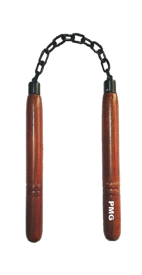 PMG Wooden Nunchaku, Brown Handle 10" with 9” Black Metal Chain - (1 ...