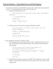 Image result for Break-Even Analysis Practice Questions