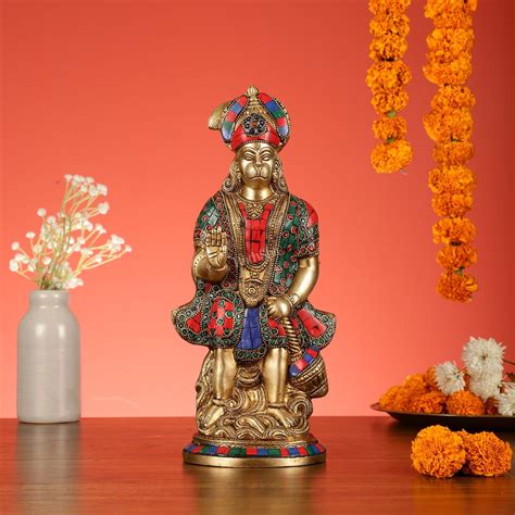 Buy Brass Superfine Standing Hanuman Idol with Stonework - 13 ...
