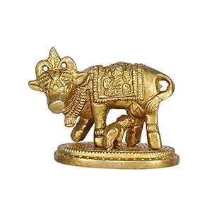 Buy GURUJEE Brass Decor Holy Cow Calf Statue Nandi Murti Kamadhenu Cow ...