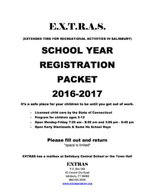 Fillable Online E.X.T.R.A.S. SCHOOL YEAR REGISTRATION PACKET 2016-2017 ...