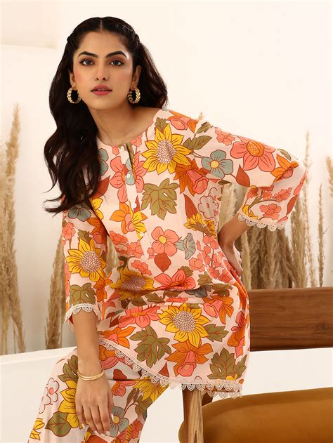 Black Printed Cotton Kurta with Pants- Set of 2