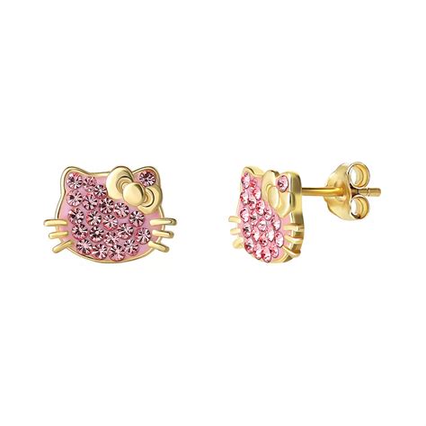 Hello Kitty Sterling Silver Light Rose Crystal Stud Earrings