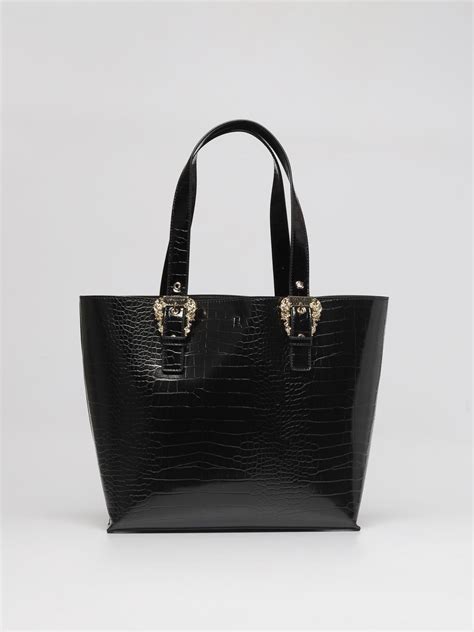 VERSACE JEANS COUTURE: Borsa in pelle sintetica stampa cocco - Nero ...