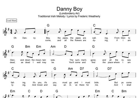 Danny Boy - Sheet Music in G - FreewheelinGuitar.com