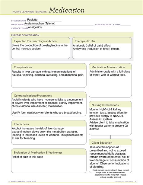 Acetaminophen Drug Card Nursing Implications at Hillary Mccarty blog