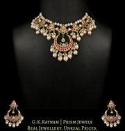23k Gold And Diamond Polki south-style Necklace Set strung in Antiqued ...