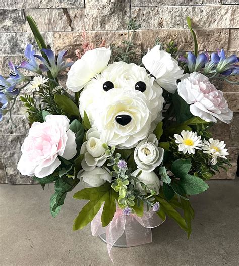 Dog Flower Bouquet, Dog Floral Arrangement, Silk Floral Arrangement ...
