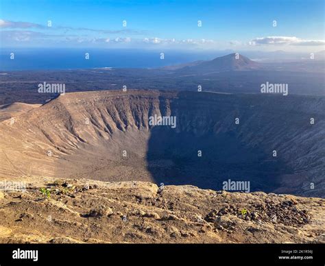 The crater Caldera Blanca on early morning. Lanzarote island, Spain. In ...