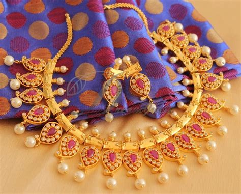 DREAMJWELL - Beautiful Gold Tone Ruby Mango Necklace Set-dj08887 ...
