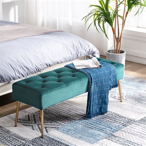 Buy Duhome Modern Velvet Bench Ottoman Comfortable Footrest Stool Bench ...