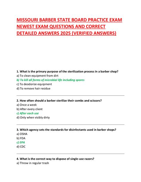 MISSOURI BARBER STATE BOARD PRACTICE EXAM NEWEST EXAM QUESTIONS AND ...
