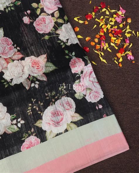 Buy Black Tussar Printed Saree T645749