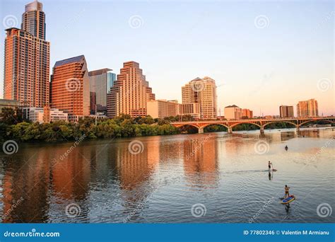 Waterfront, Austin, Texas at Sunset Stock Photo - Image of golden ...