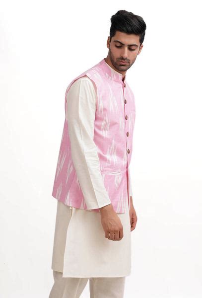 Pastel Pink Ikat Nehru Jacket – TJORI